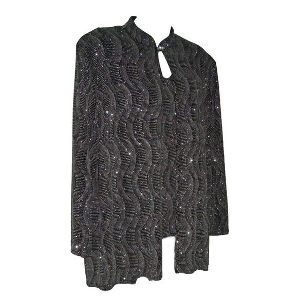 Vintage 90s Onyx Nite By Wendye Chaitin Blouse Cardigan Jewel Plus Mob Wife Jazz - Picture 2 of 14